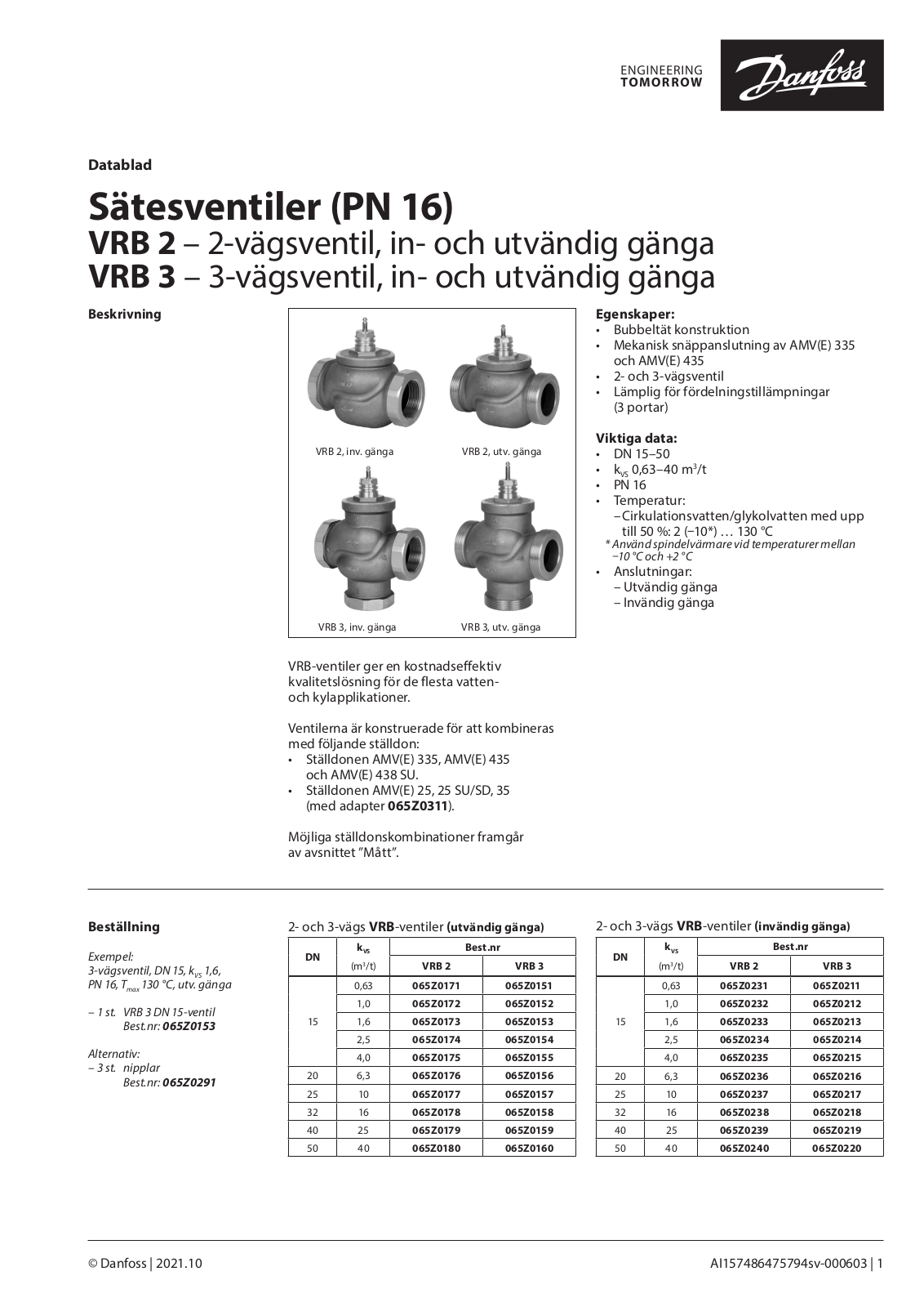 Danfoss VRB 2, VRB 3 Data sheet