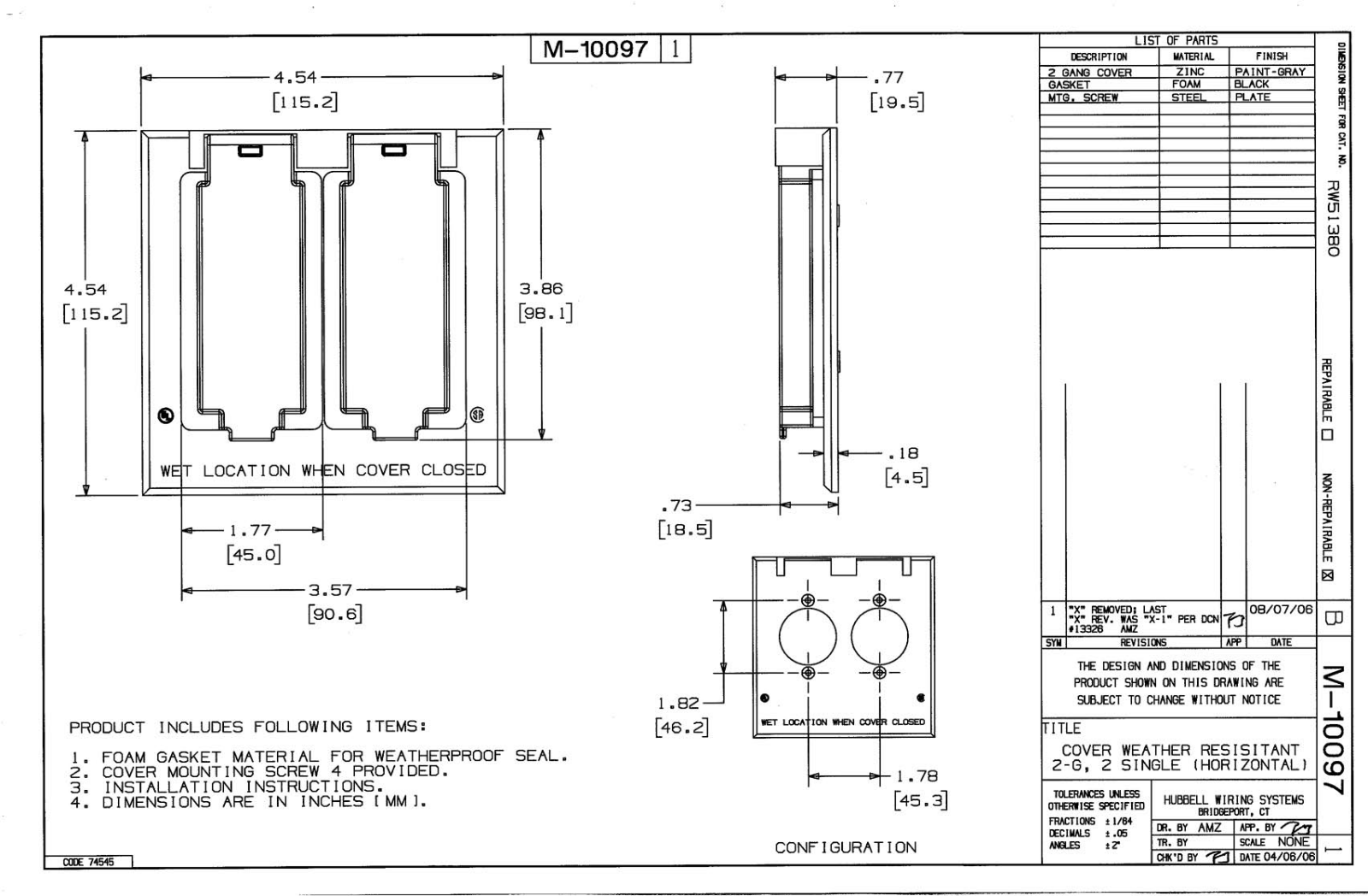 Hubbell RW51380 Reference Drawing