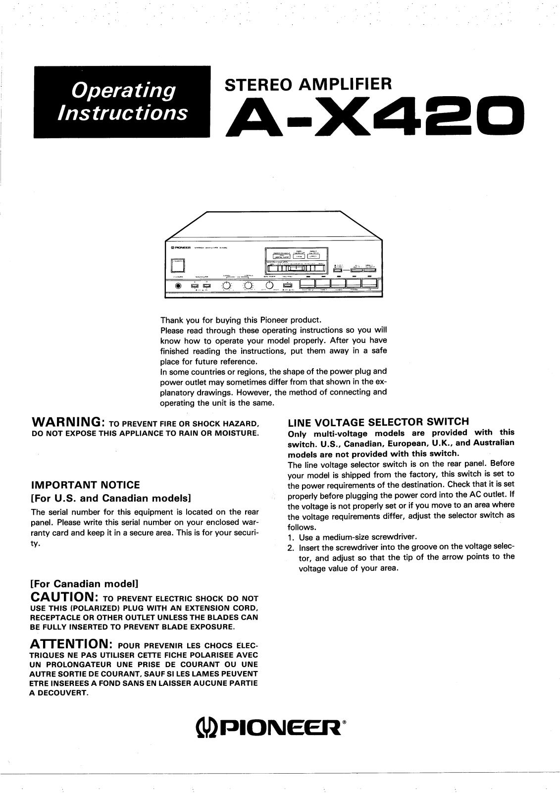 Pioneer A-X420 User Manual