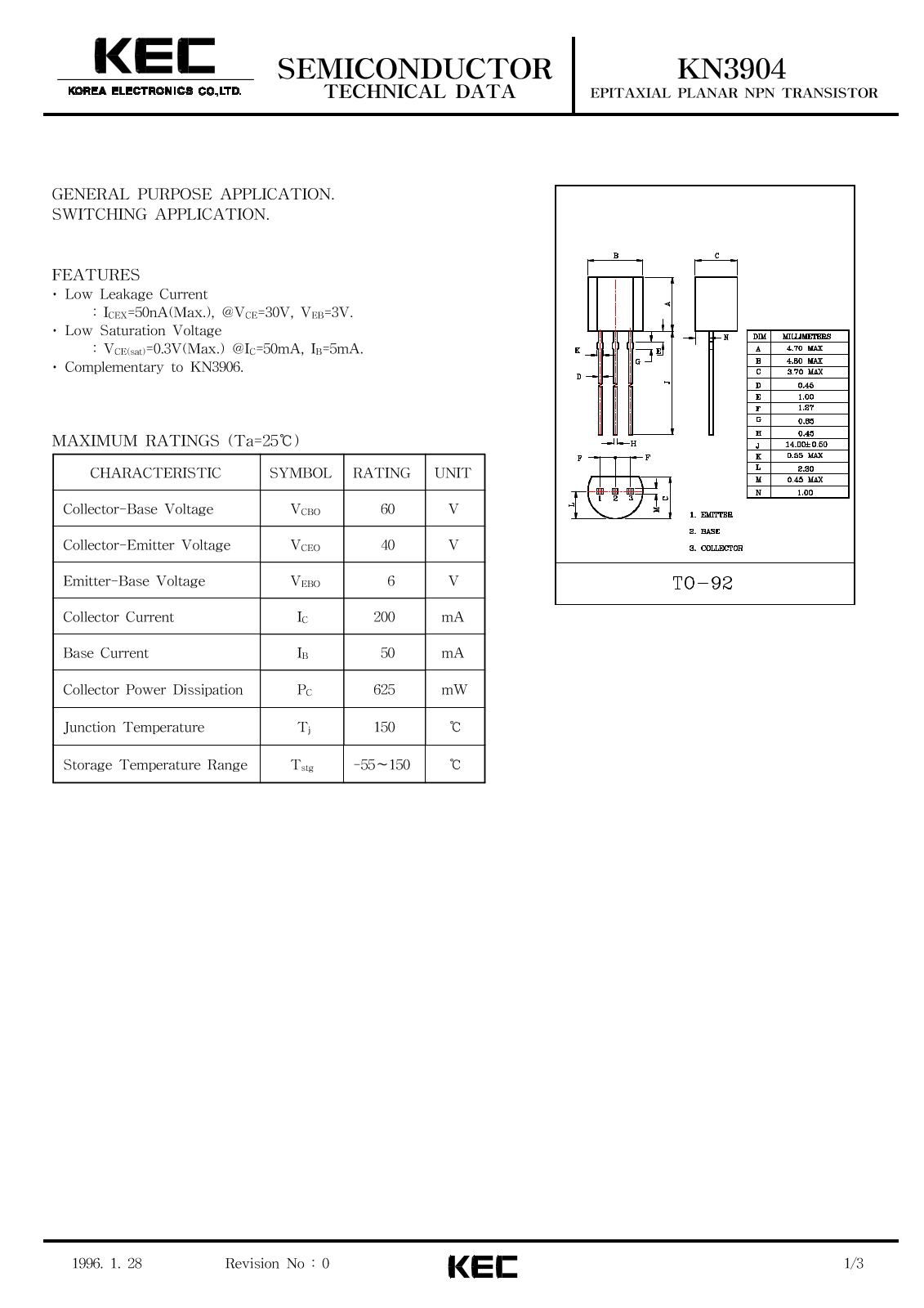 KEC KN3904 Datasheet