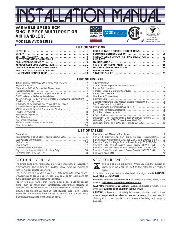 Johnson Controls AVC Installation Manual