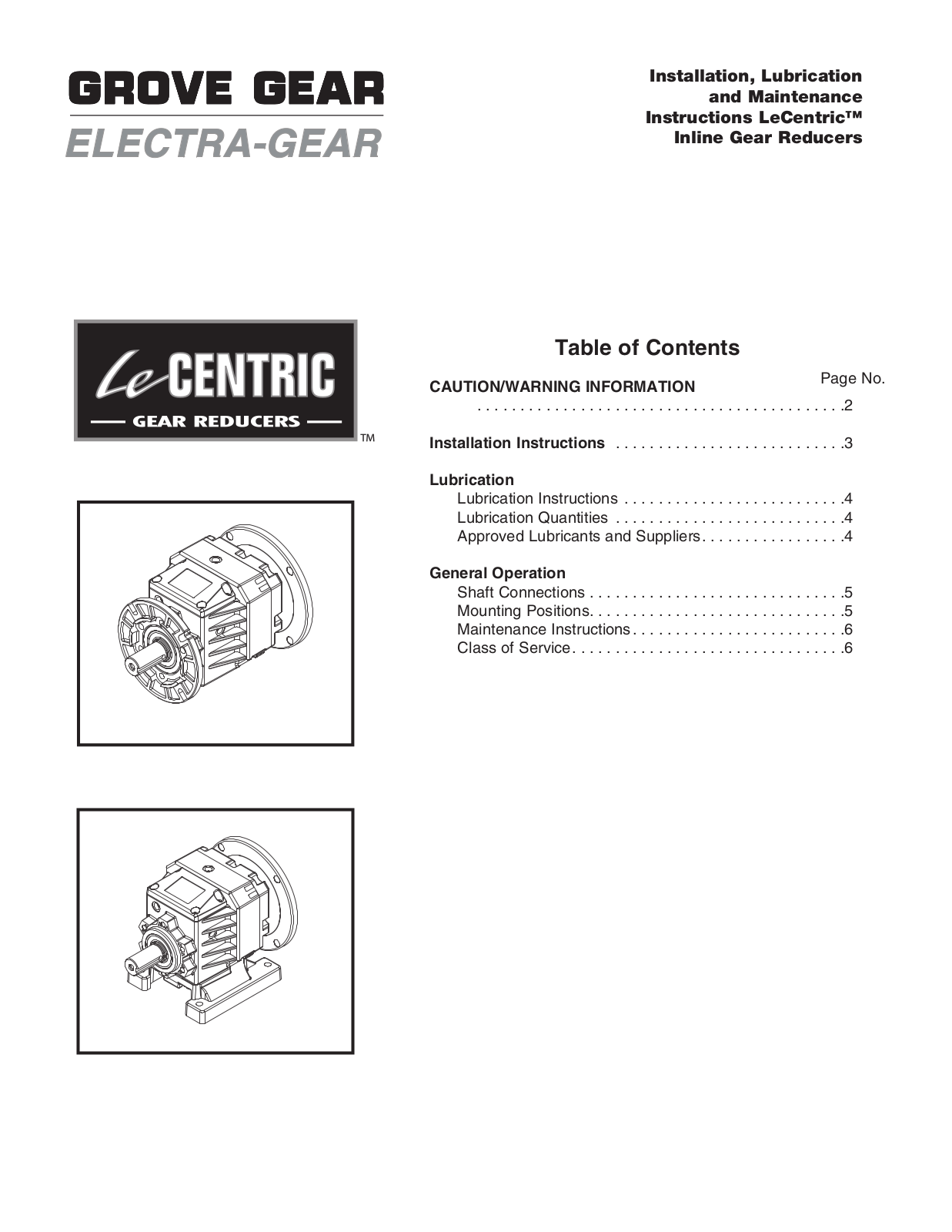 Grove Gear Helical-Inline Aluminum User Manual