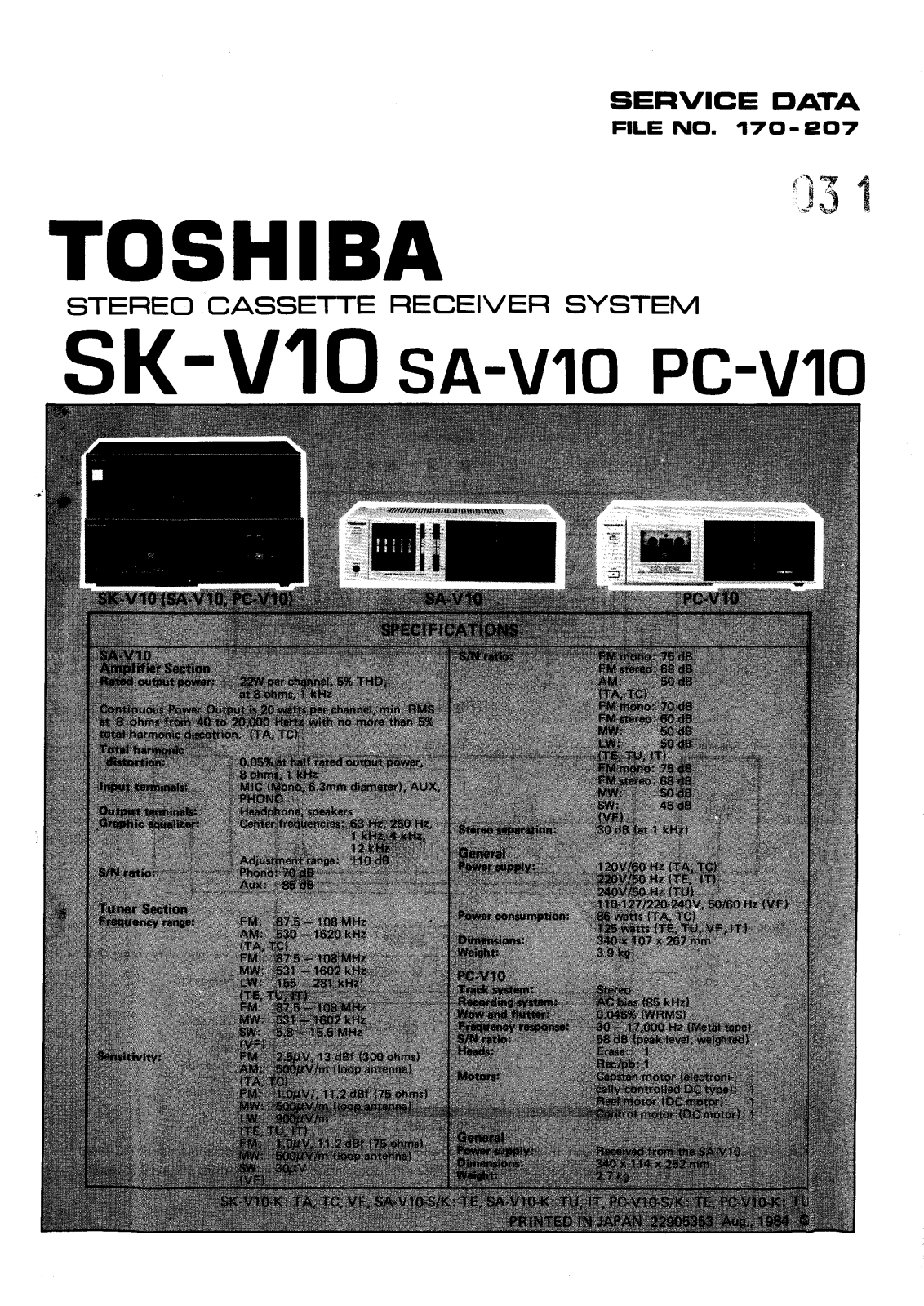 Toshiba SKV-10, PCV-10, SAV-10 Service manual