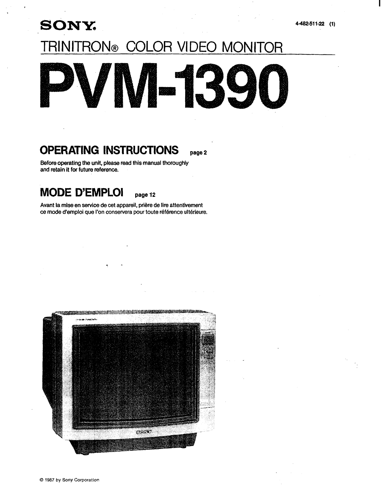 Sony PVM-1390 User Manual