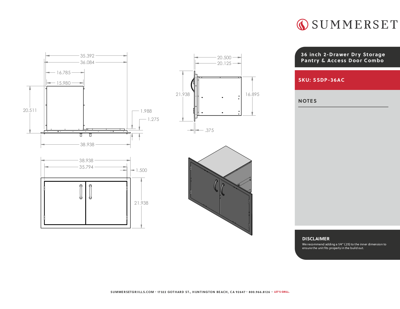 Summerset SSDP-36AC Line Drawing - ManualMachine.com
