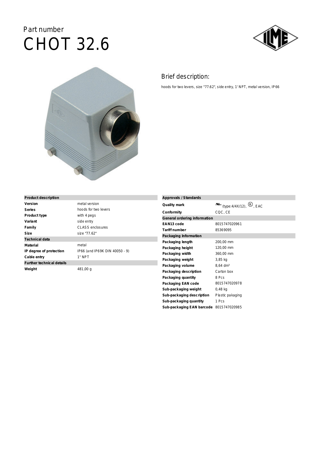 Datasheet CHOT-32.6 Datasheet (ILME) - ManualMachine.com