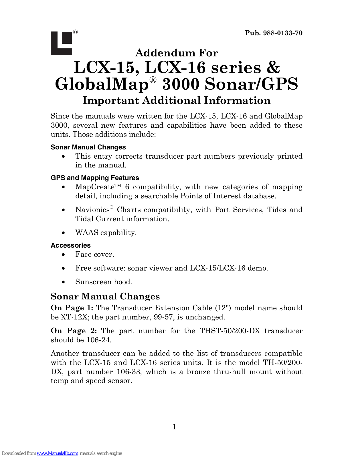 Lowrance LCX-15 CI, LCX-15 CT, LCX-15 MT, LCX-16 CI, LCX-15 Series Release Note