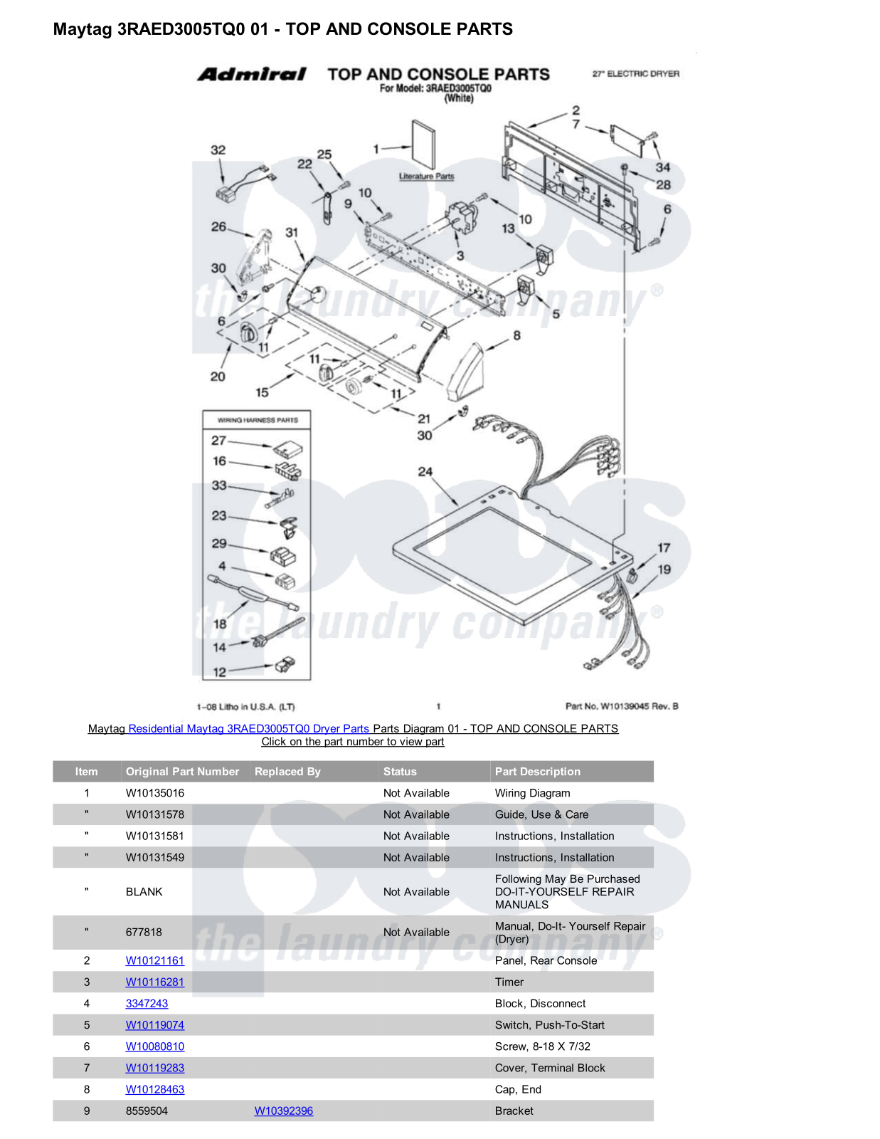 Maytag 3RAED3005TQ0 Parts Diagram