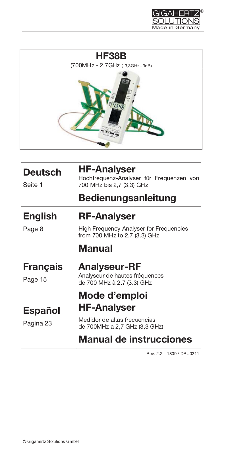 Gigahertz Solutions HF38B Service Manual