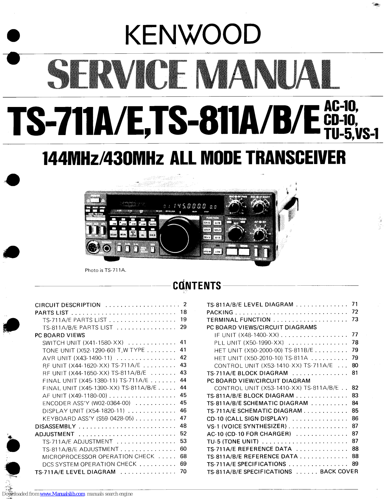 Kenwood TS-711A, TS-711E, TS-711TS, TS-811A, S-811E Service Manual