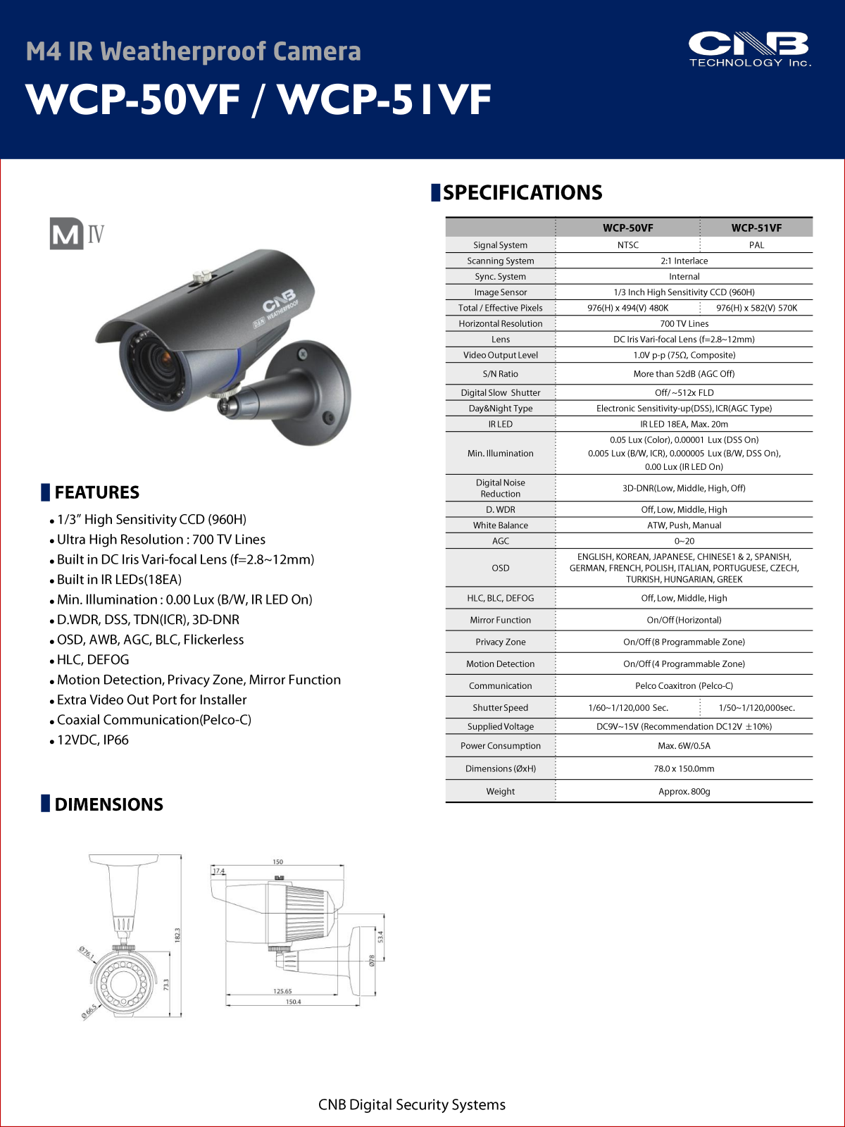 CNB WCP-50VF Specsheet