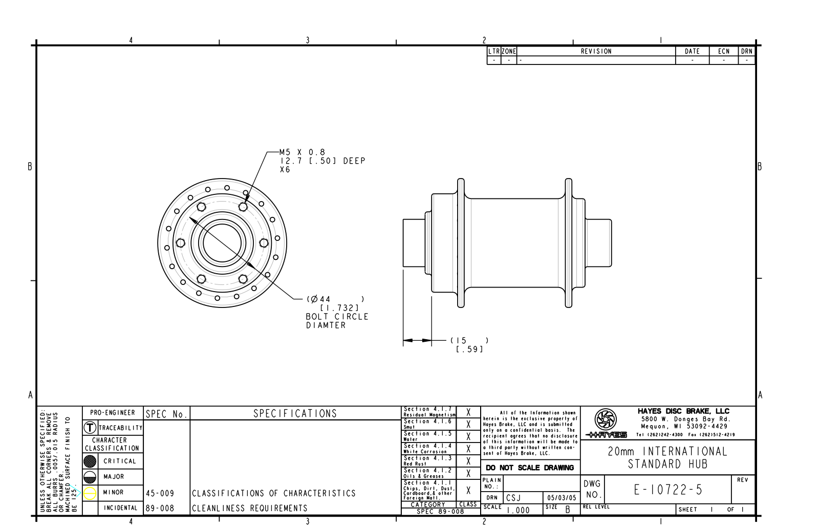 Hayes Disc Brakes FRONT 20MM HUB User Manual