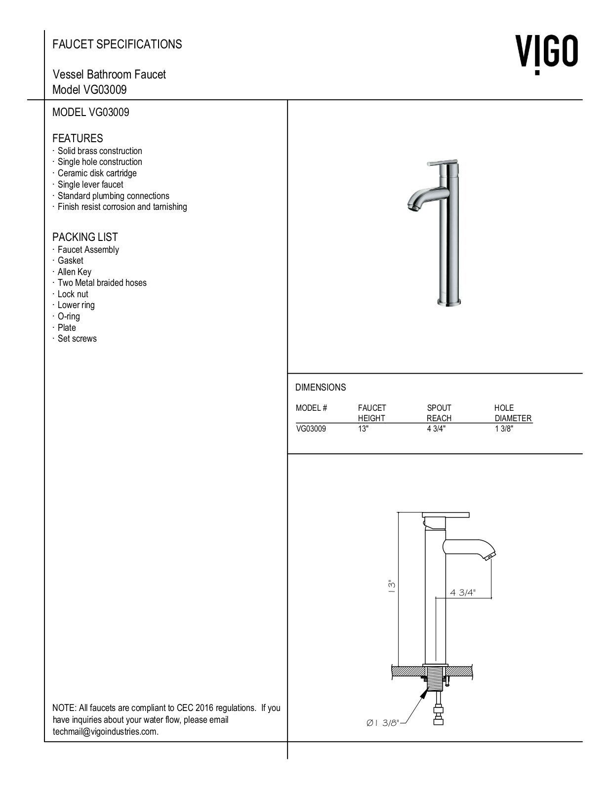 Vigo VGT387 Specifications