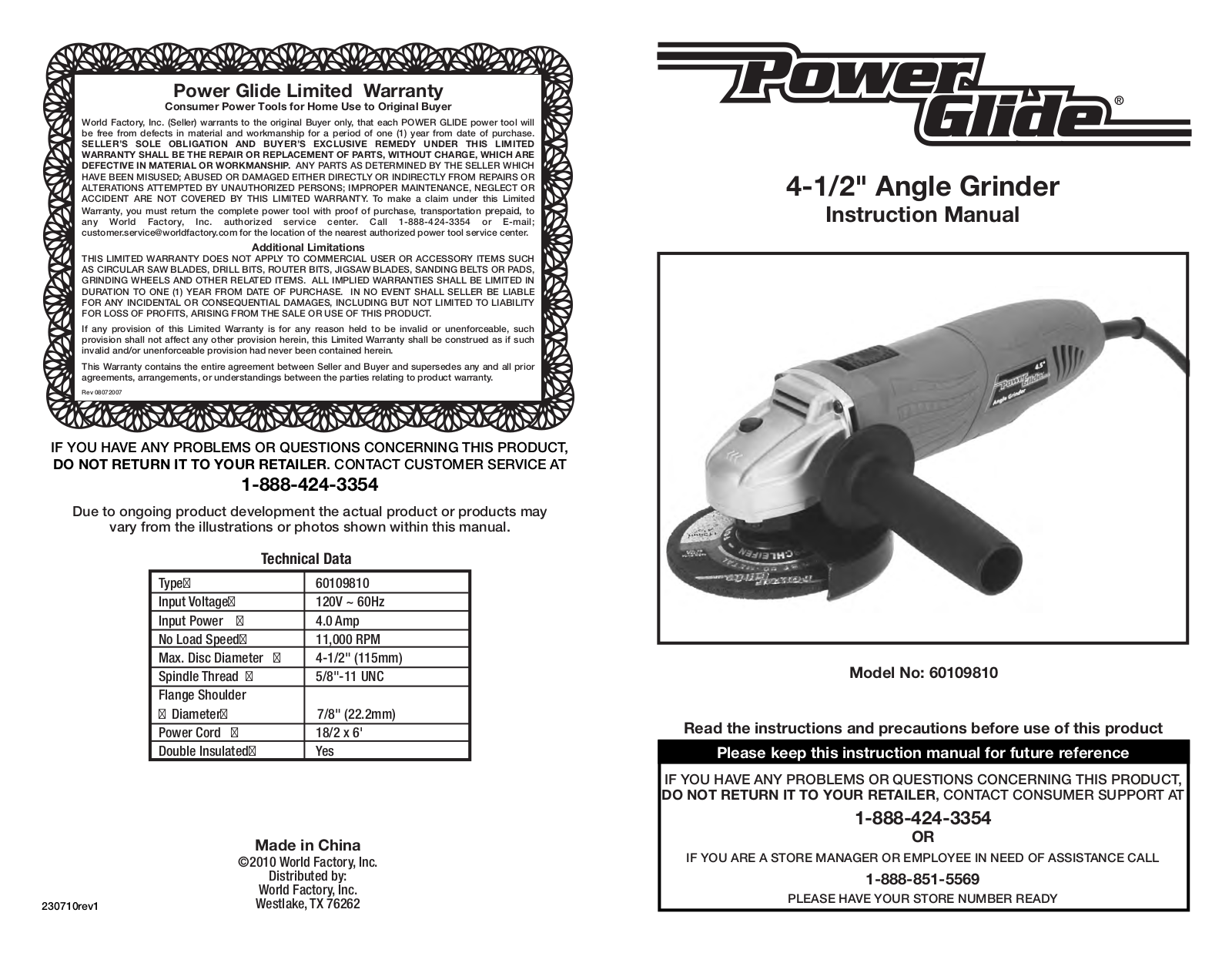 Power Glide 60109810 Instruction Manual