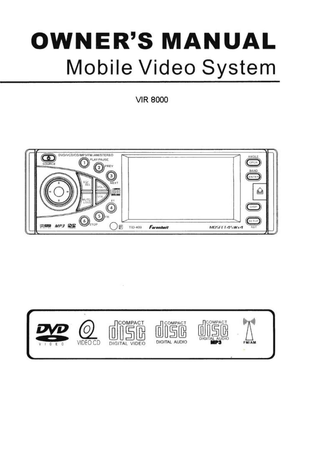 Soundstream VIR-8000 Owner's Manual