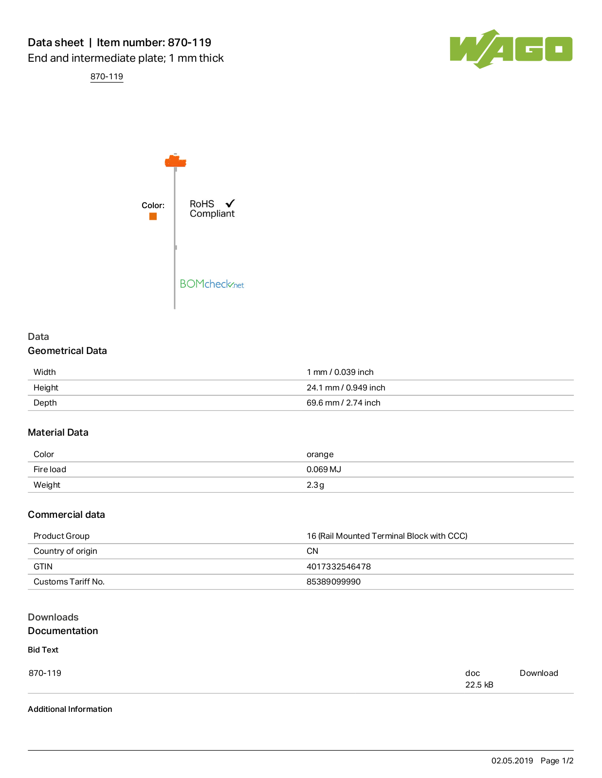 Wago 870-119 Data Sheet - ManualMachine.com