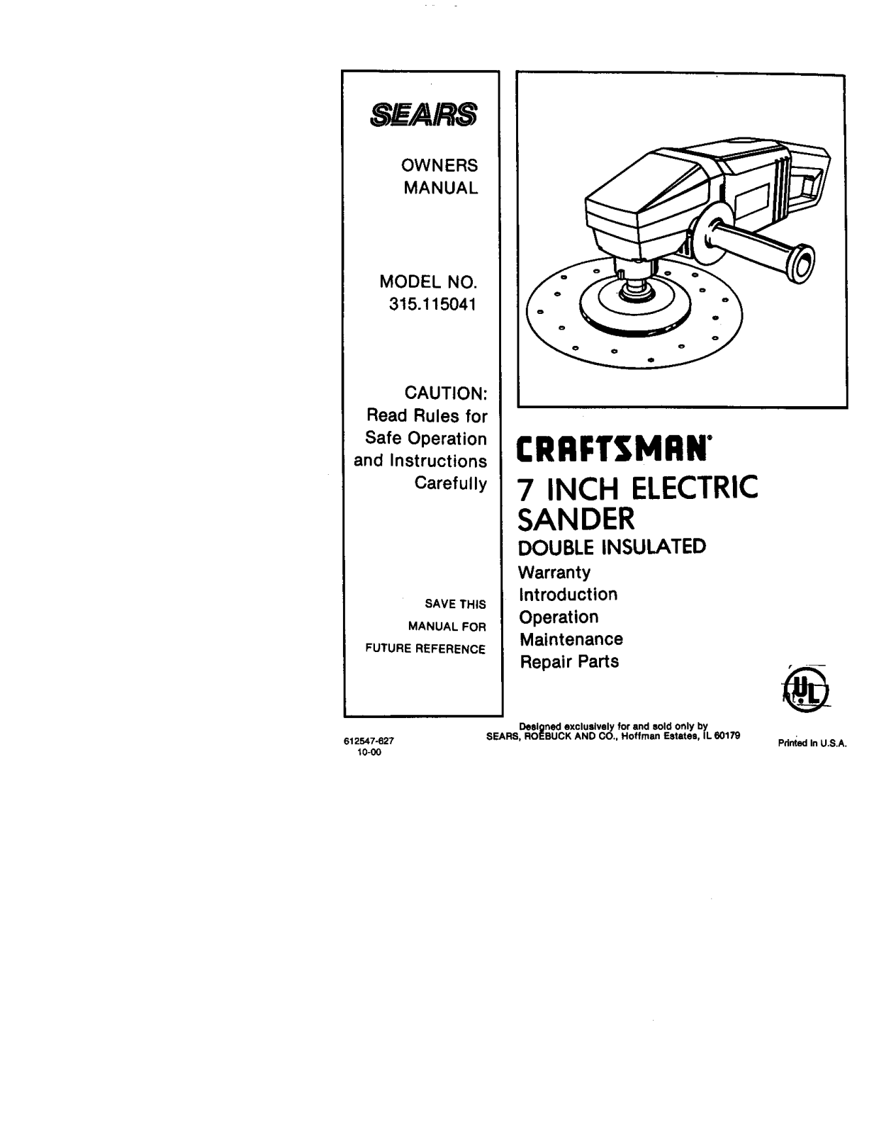 Craftsman 315115041 Owner’s Manual