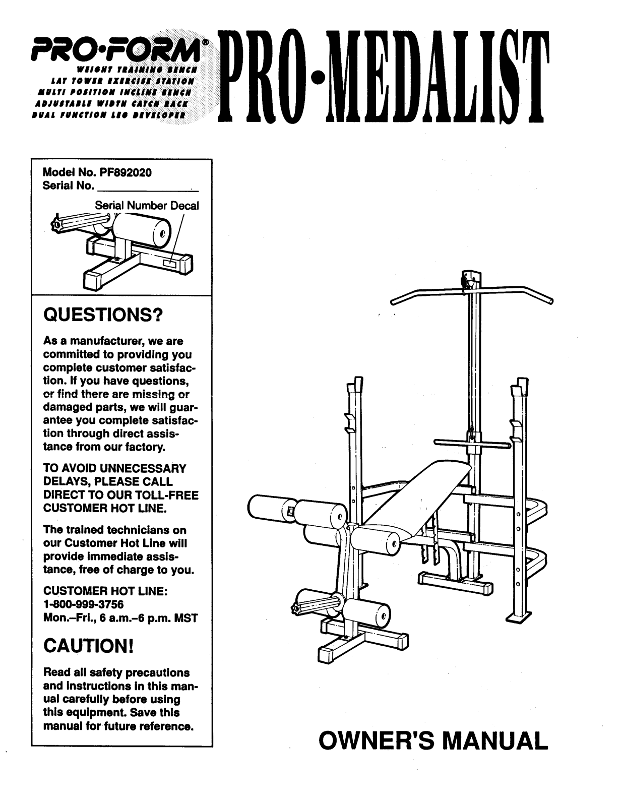 ProForm PF892020 User Manual