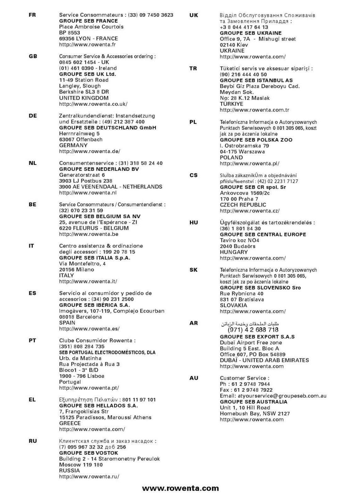 ROWENTA RO801311 User Manual