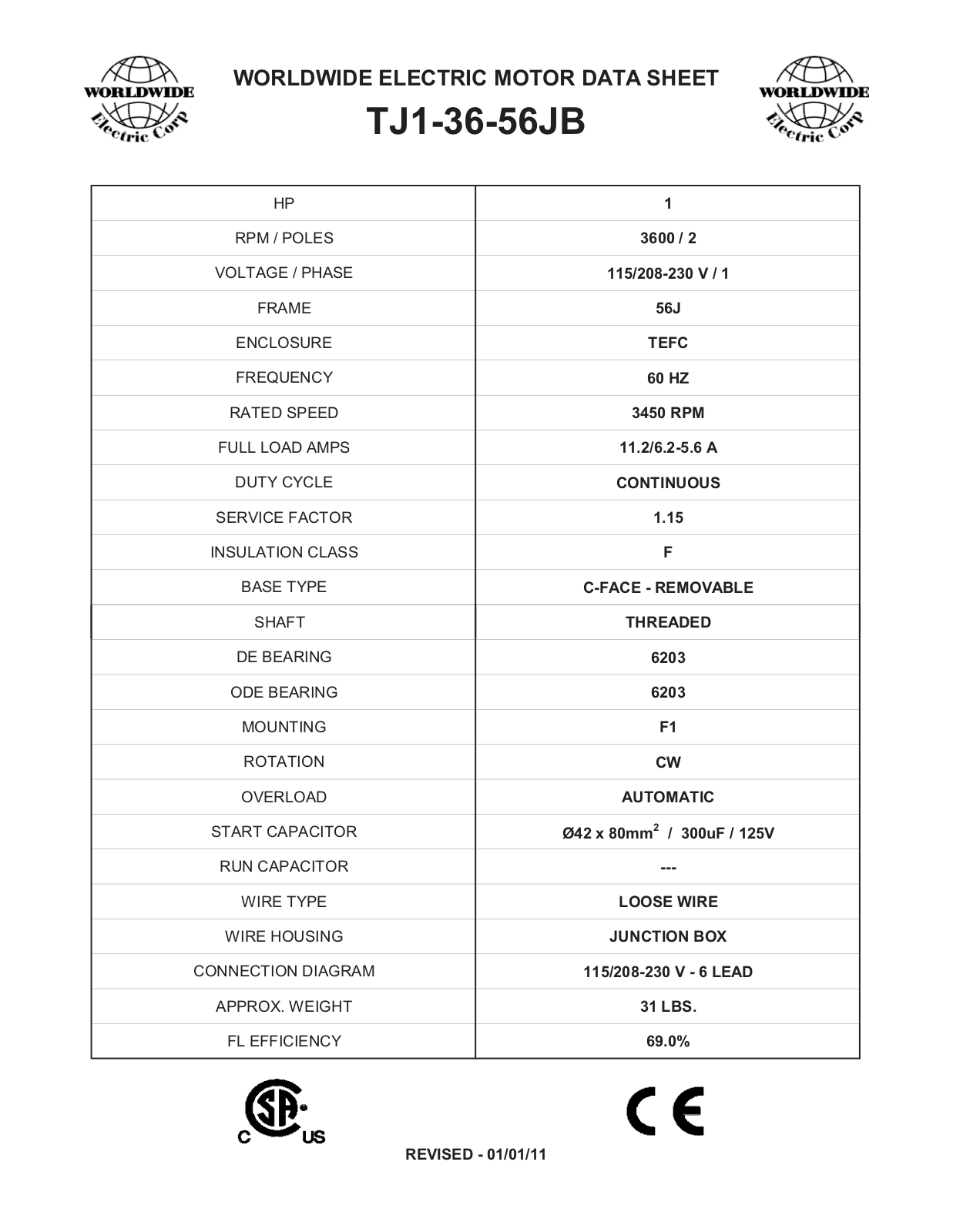 Worldwide Electric Corporation TJ1-36-56JB Data Sheet