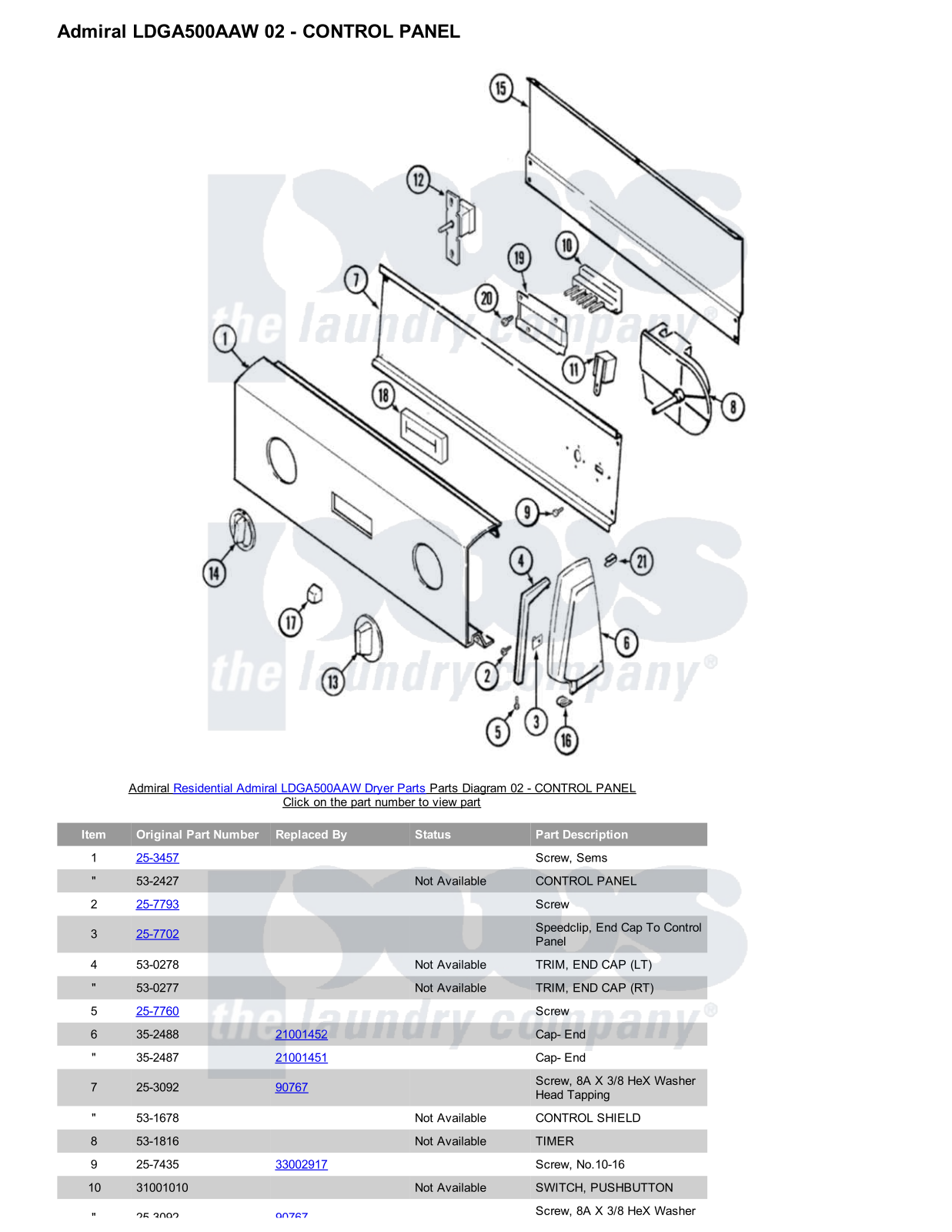 Admiral LDGA500AAW Parts Diagram