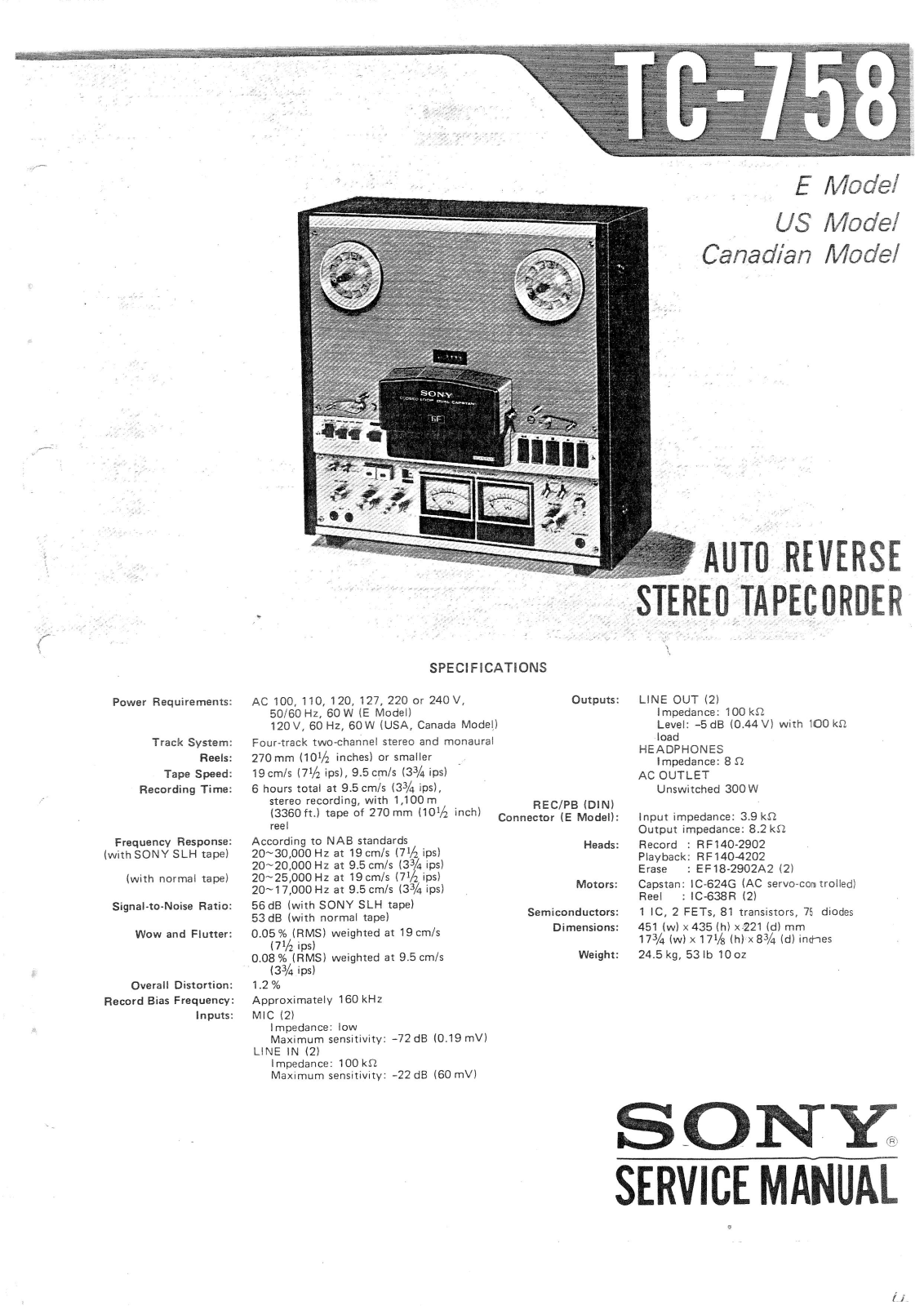 Sony TC-758 Service manual