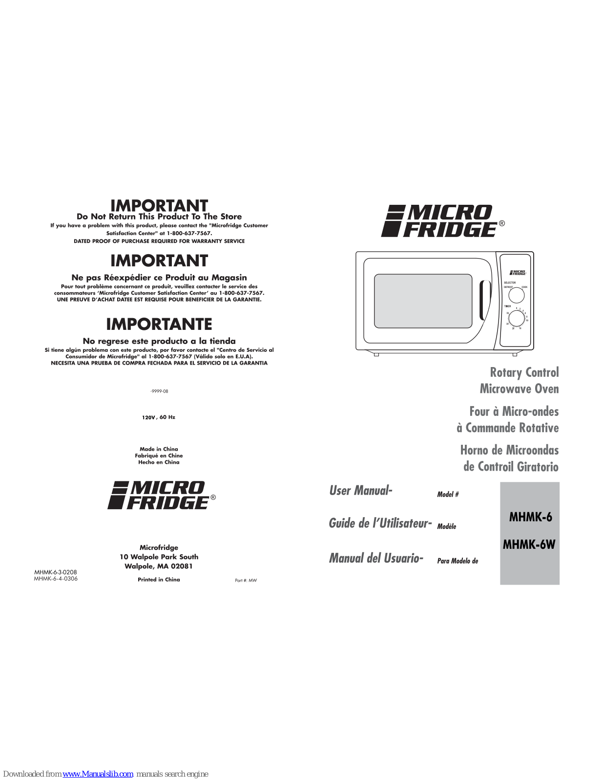 Micro fridge MHMK-6, MHMK-6W User Manual