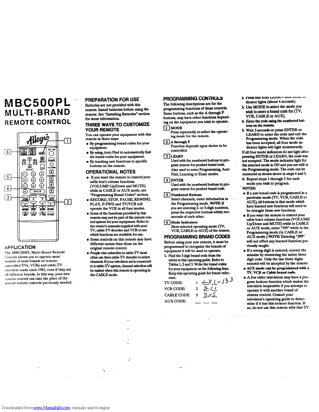 Zenith MBC500PL User Manual