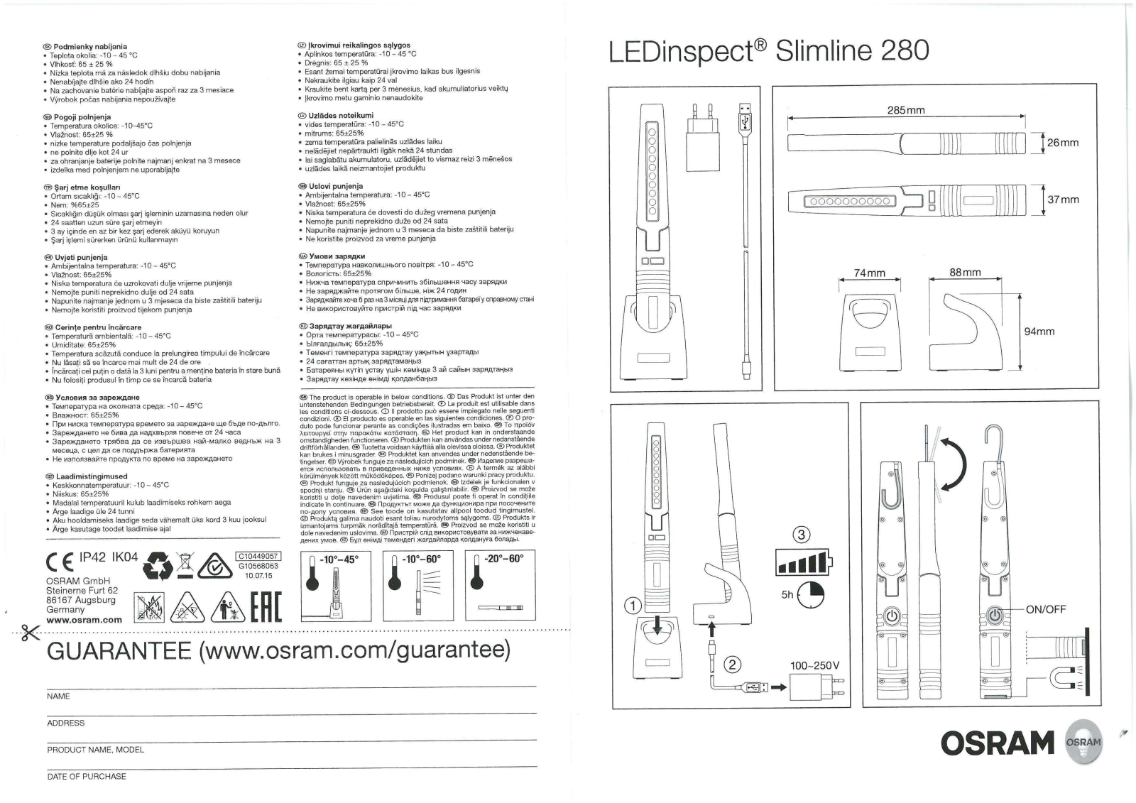 Osram Auto LEDinspect Slimline 280 Data Sheet - ManualMachine.com