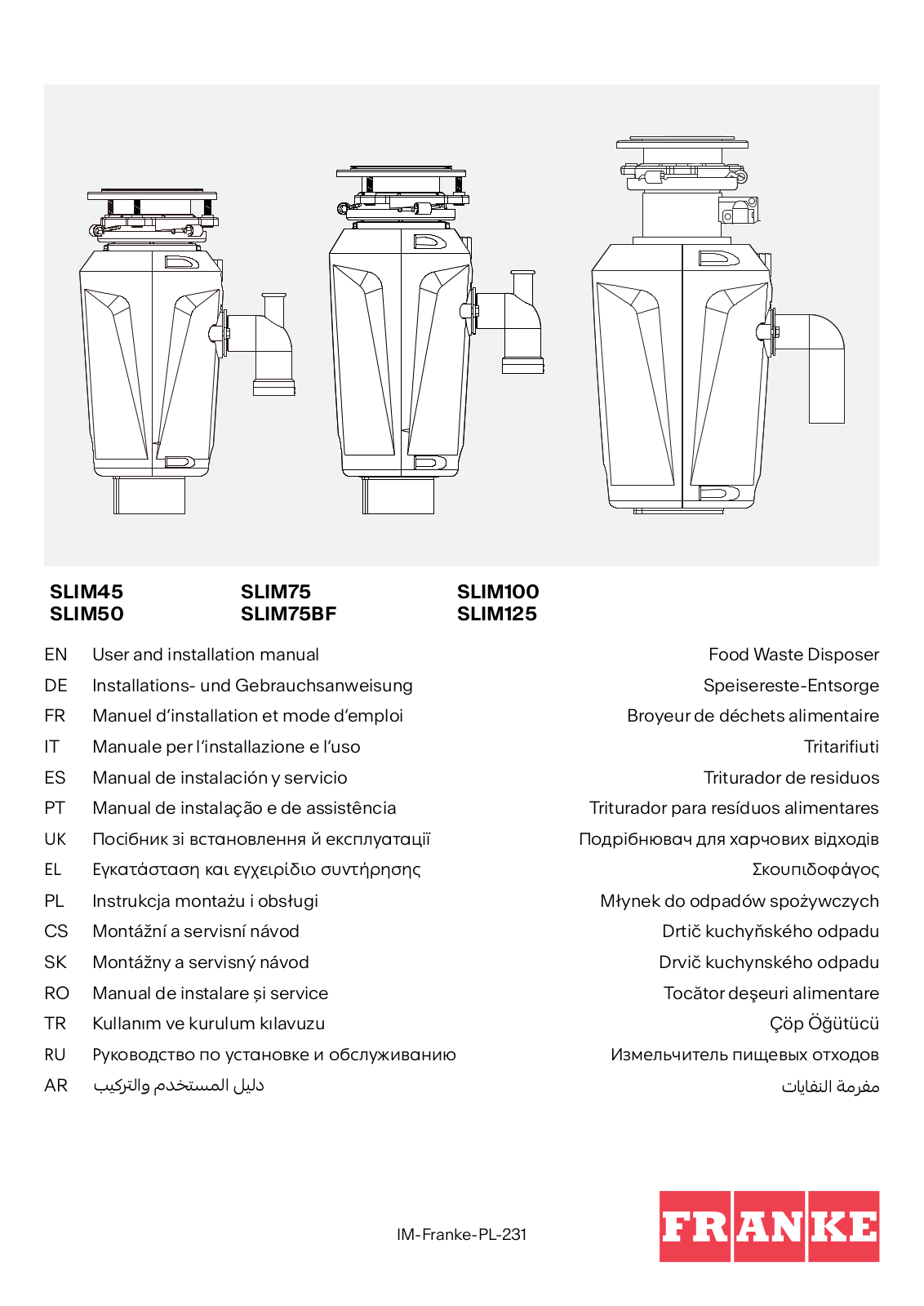 Franke SLIM45, SLIM50, SLIM75, SLIM75BF, SLIM100 User guide - ManualMachine.com