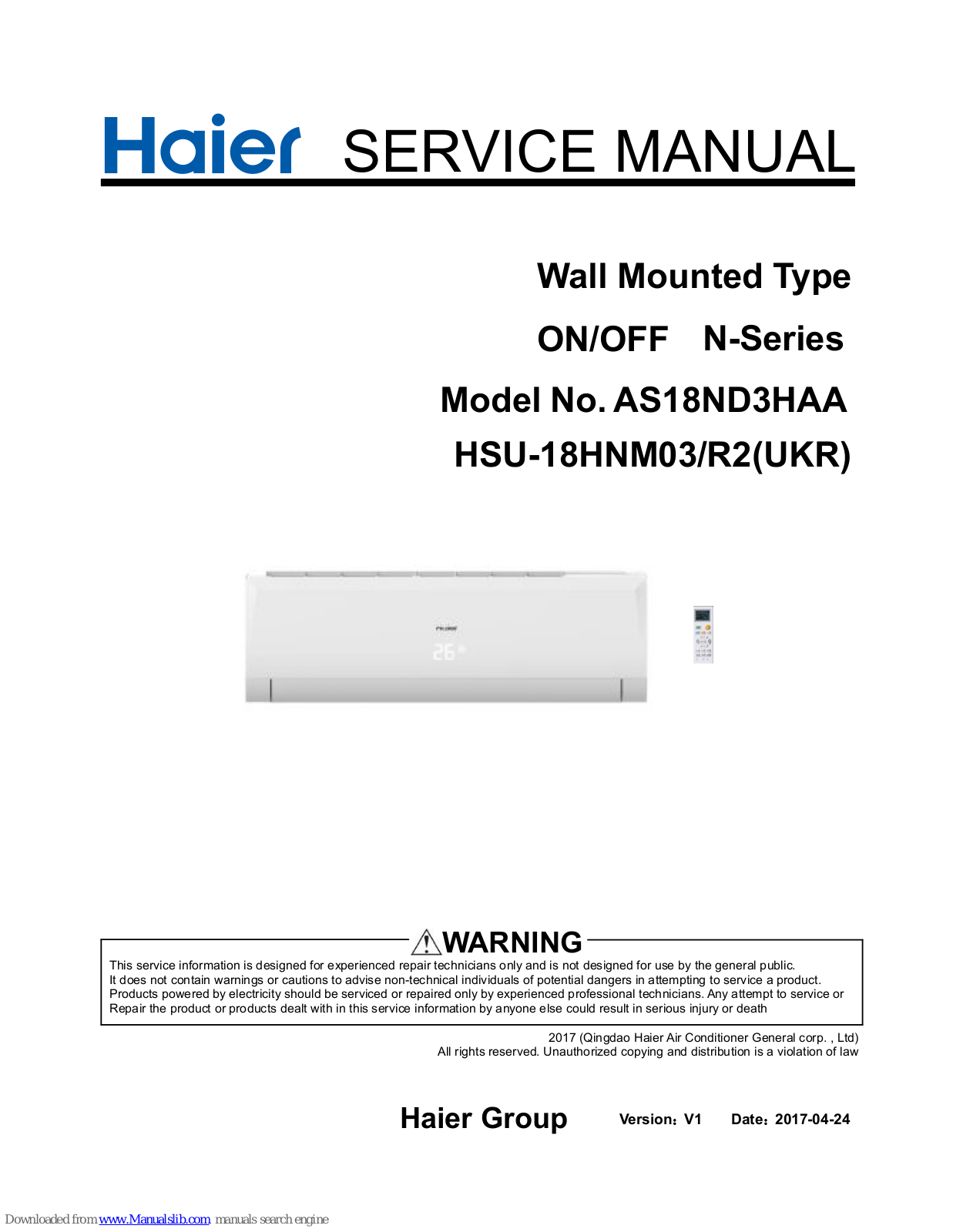 Haier AS18ND3HAA, HSU-18HNM03/R2(UKR) Service Manual