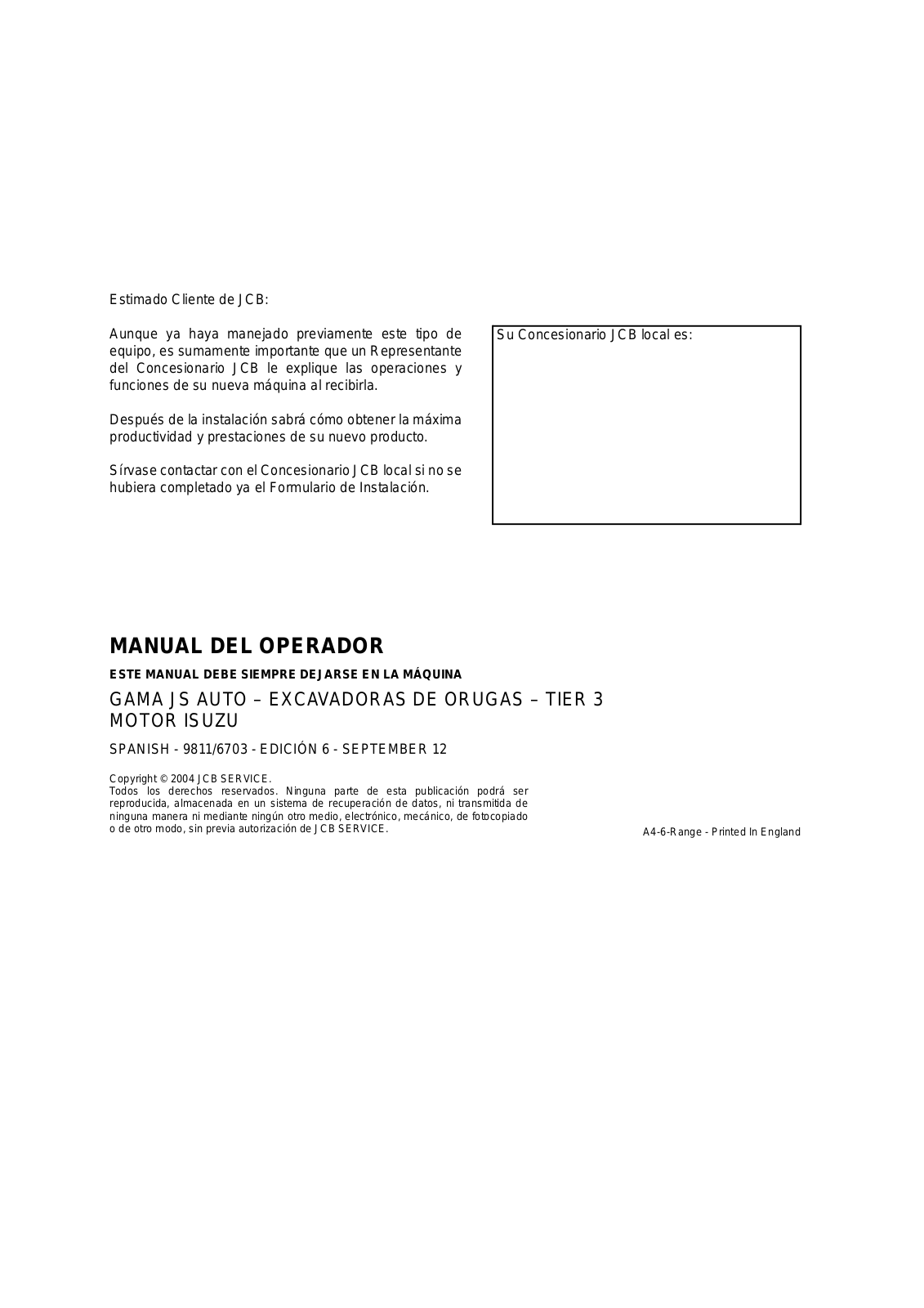 JCB JS115, JS 290, JS 330, JS 360 User Manual