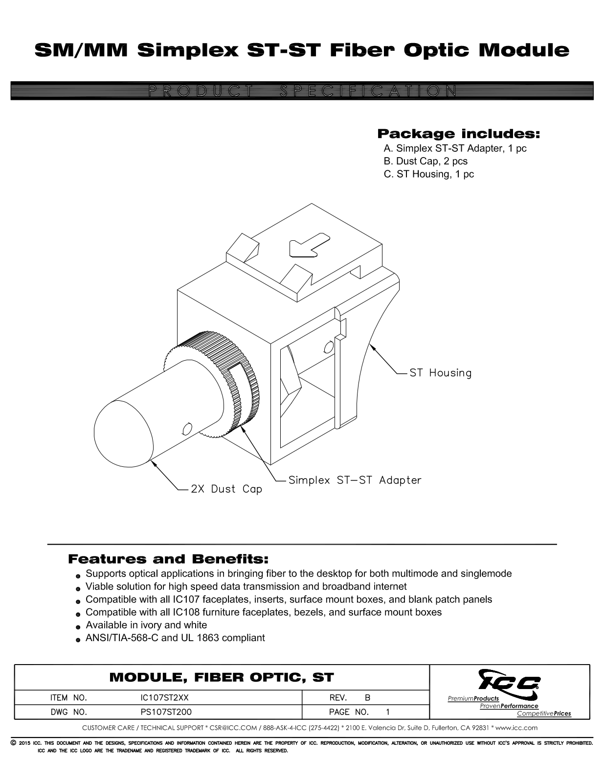 ICC IC107ST2WH Specsheet