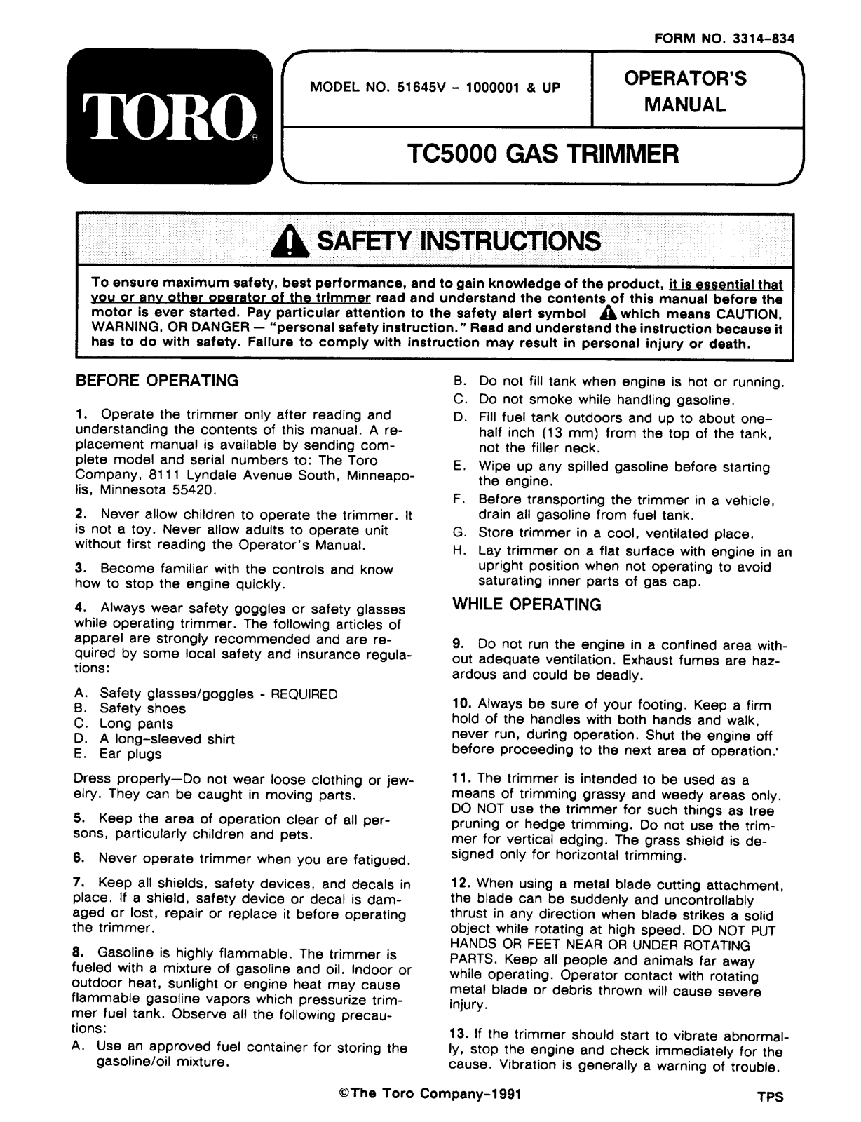 Toro 51645V Operator's Manual