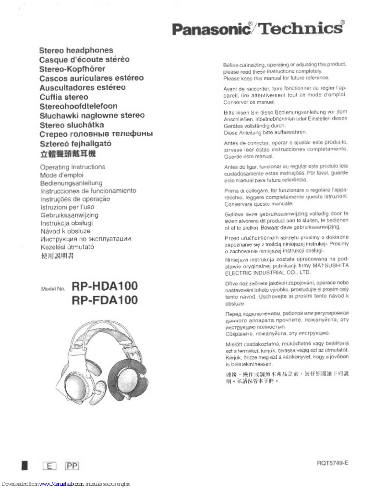 Technics RP-FDA100, RP-HDA100, RP-HDA100PPS Operating Instructions Manual