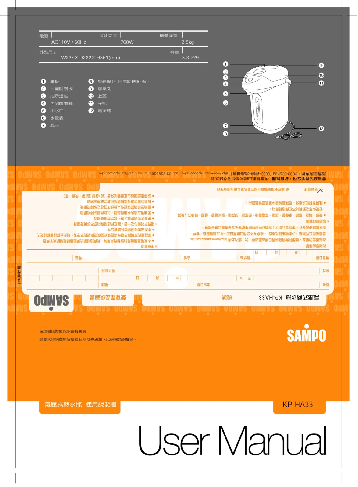 SAMPO KP-HA33 User Manual