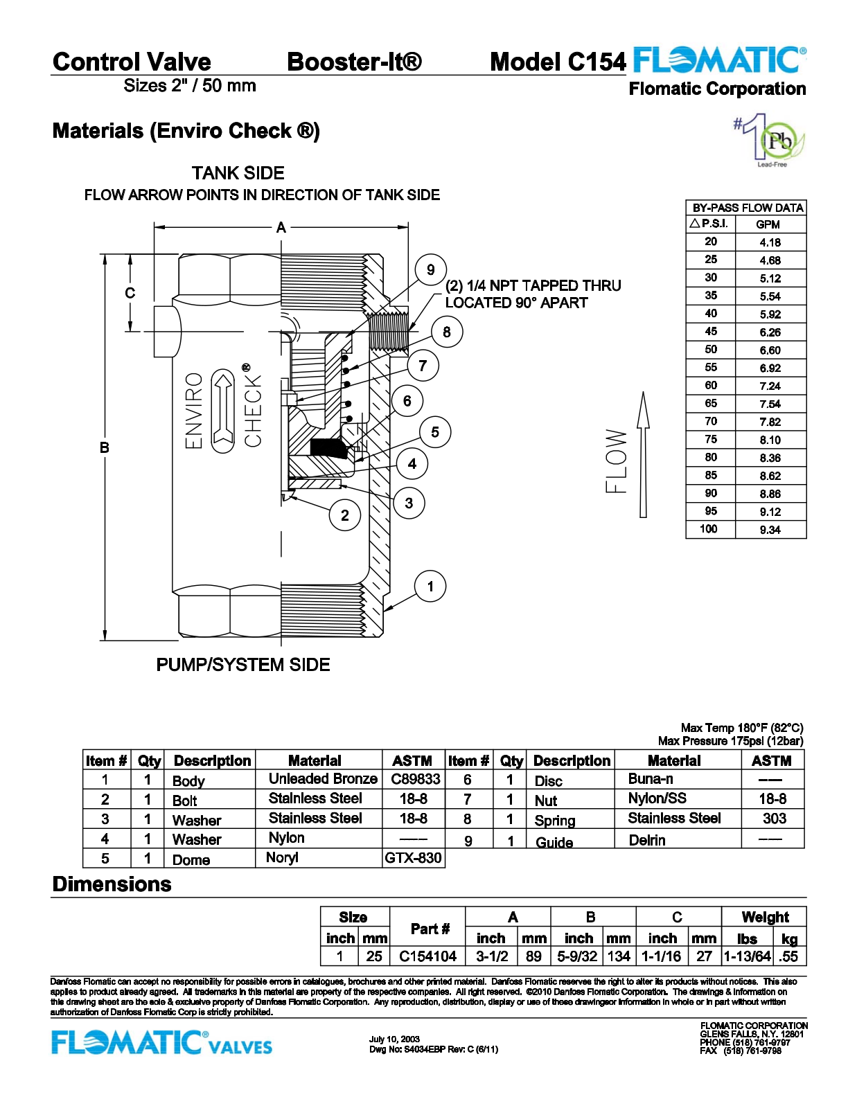 Flomatic C154 Parts List