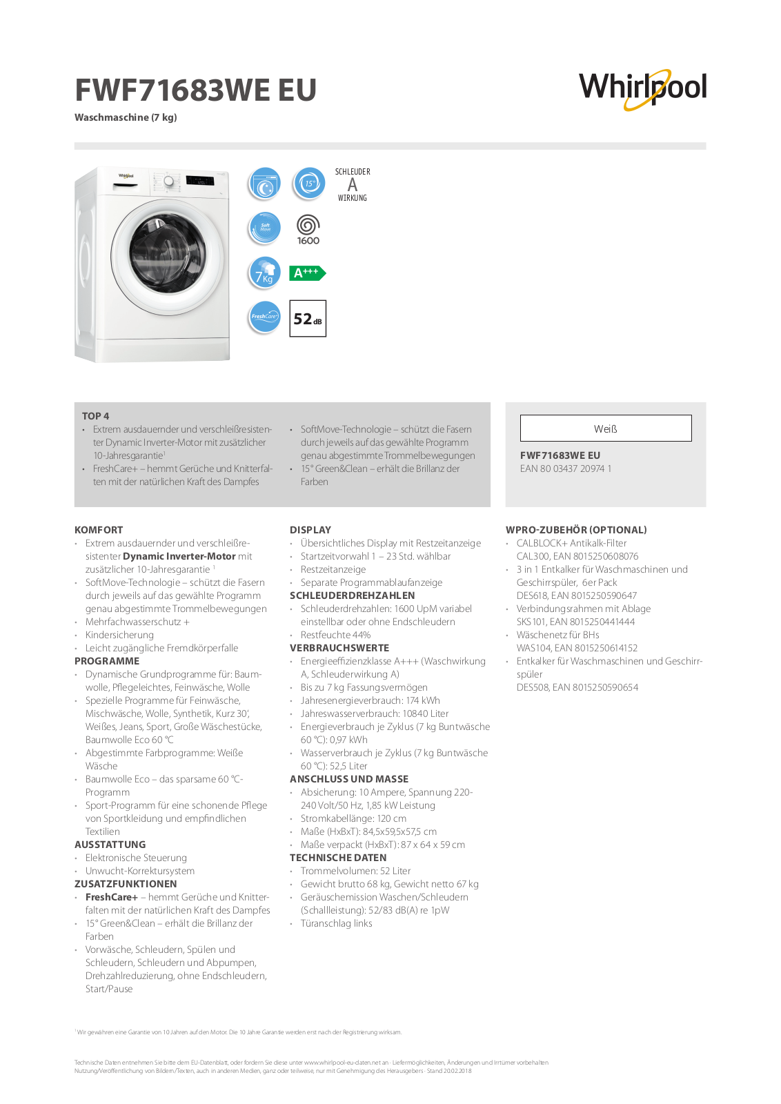 Whirlpool FWF71683WE User Manual