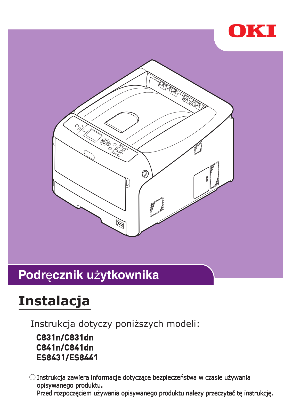 Oki c831n, c831dn, c841n, c841dn, es8431 User Guide Installation