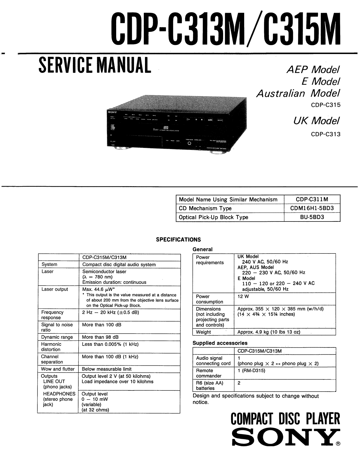 Sony CDPC-313-M Service manual