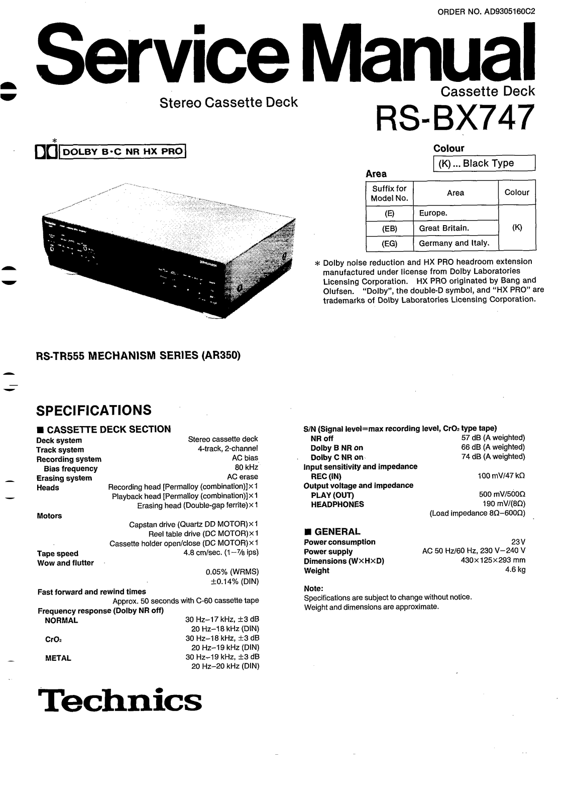Technics RSBX-747 Service manual