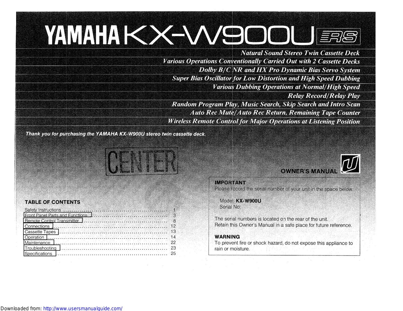 Yamaha Audio KX-W900 User Manual