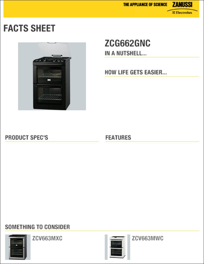 Zanussi ZCG662GNC DATASHEET