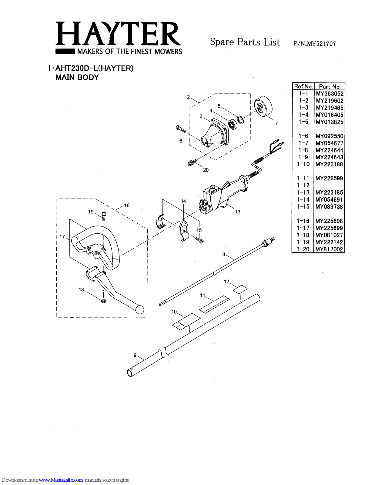 Hayter AHT230D L Spare Parts List