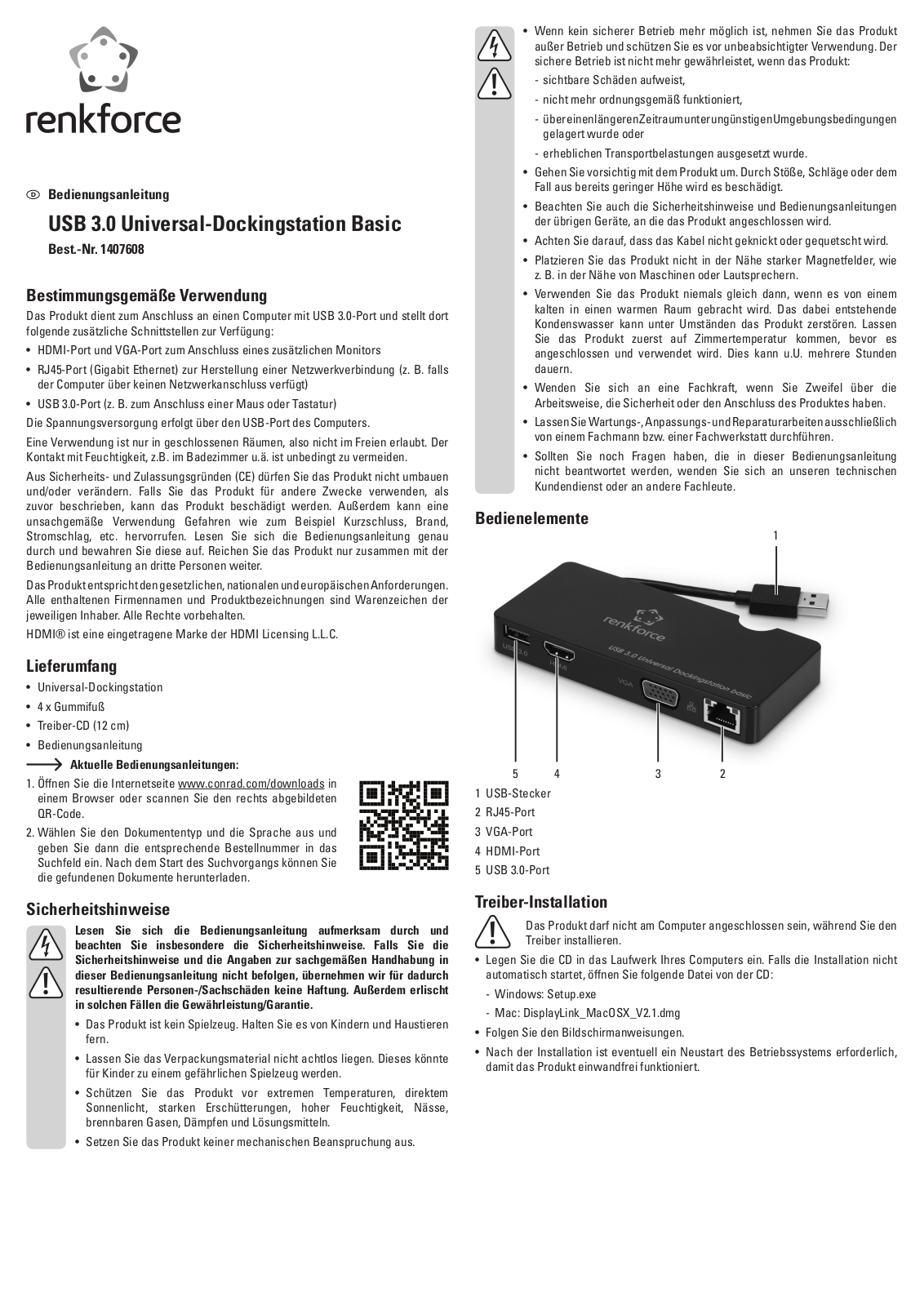 Renkforce 1407608 Operating Instructions