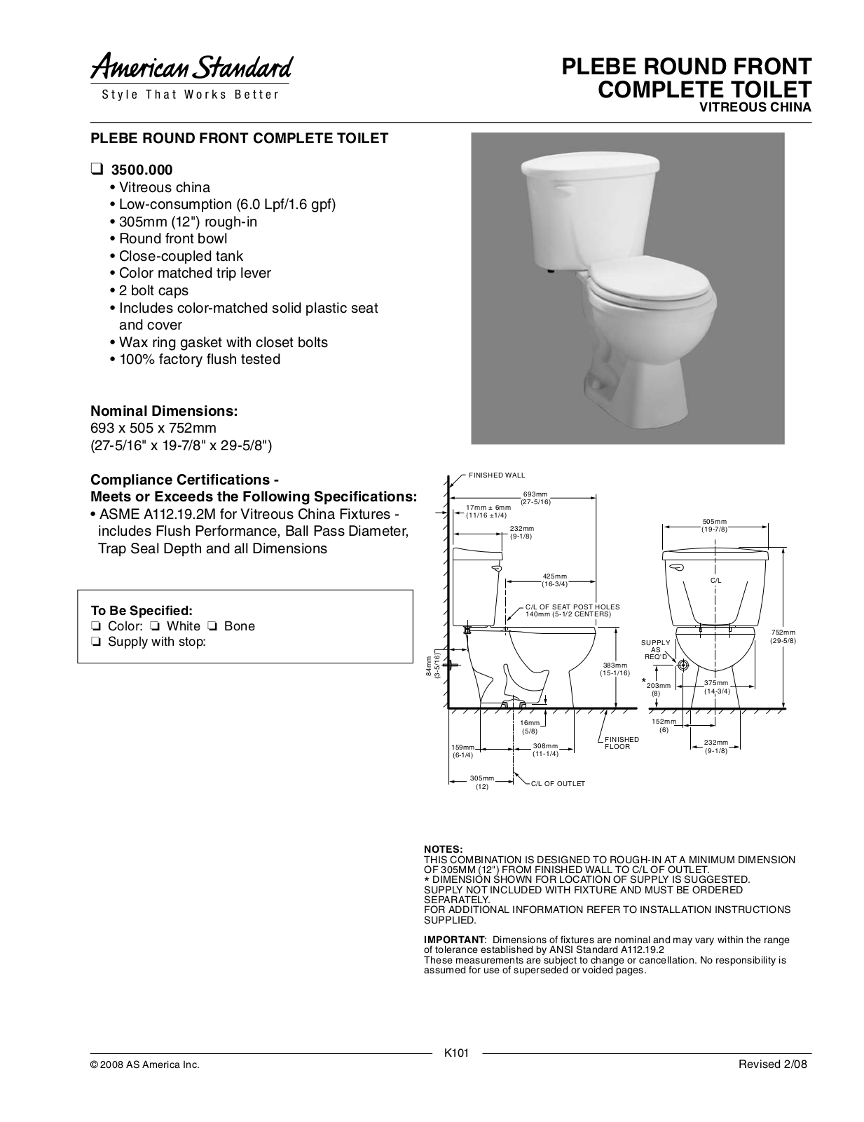 American Standard 3500.000 User Manual