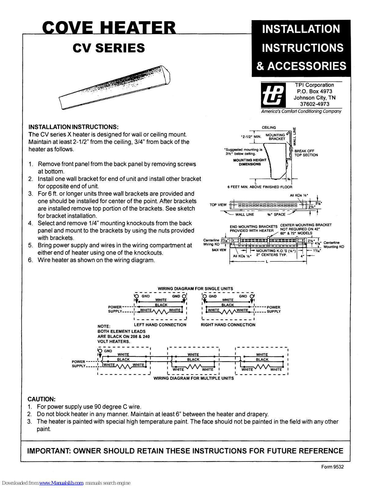 TPI CV Series Installation Instructions And Accessories