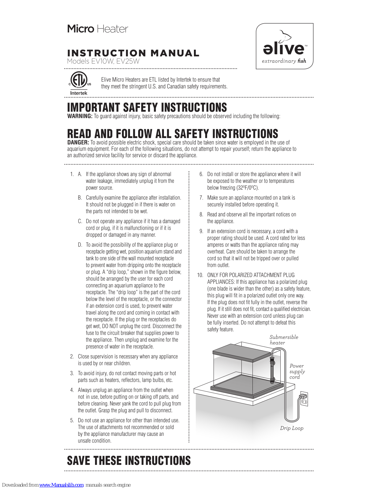 elive EV10W, EV25W Instruction Manual