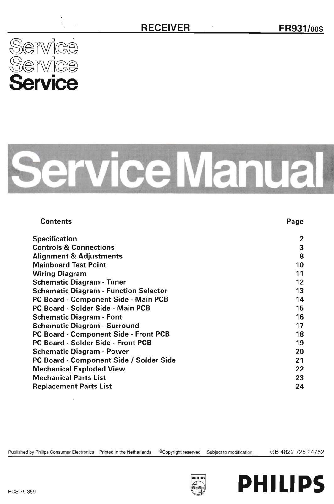 Philips FR-931 Service Manual