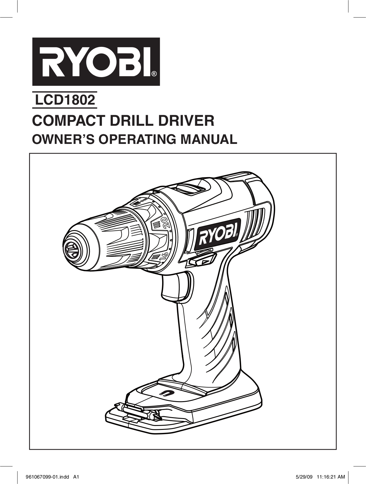 Ryobi LCD 1802, LCD1802G User Manual